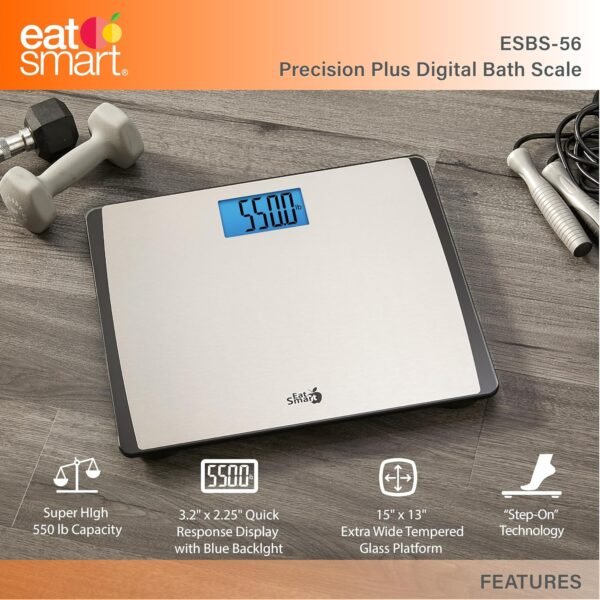 Eat Smart Precision 550 Pound Extra-High Capacity Digital Bathroom Scale for Body Weight with Extra-Wide Platform, Stainless Steel - Image 4