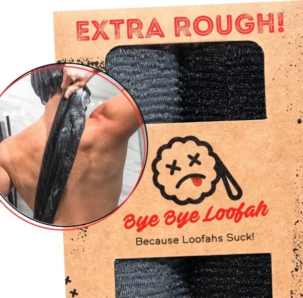 Extra Rough Exfoliating Washcloth - Extreme Body & Back Scrubber for Shower, Extra Long, Hygienic Exfoliator Wash Cloth, Men Or Women, 2 Count Pack, 1 Black & 1 Grey Color, Bye Bye Loofah - Image 2