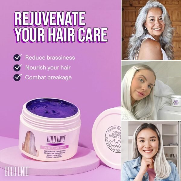 BOLD UNIQ Purple Hair Mask - Toner For Blonde, Platinum, Bleached, Silver, Gray, Ash & Brassy Hair - Remove Yellow Tones & Condition Dry, Damaged Hair - Cruelty Free & Vegan - 6.76oz - Image 3